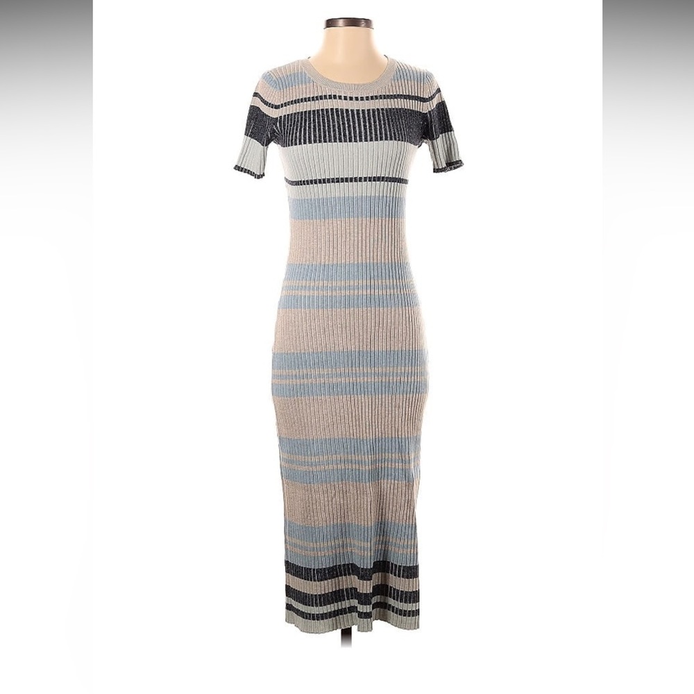 One Grey Day Striped Knit Midi Dress